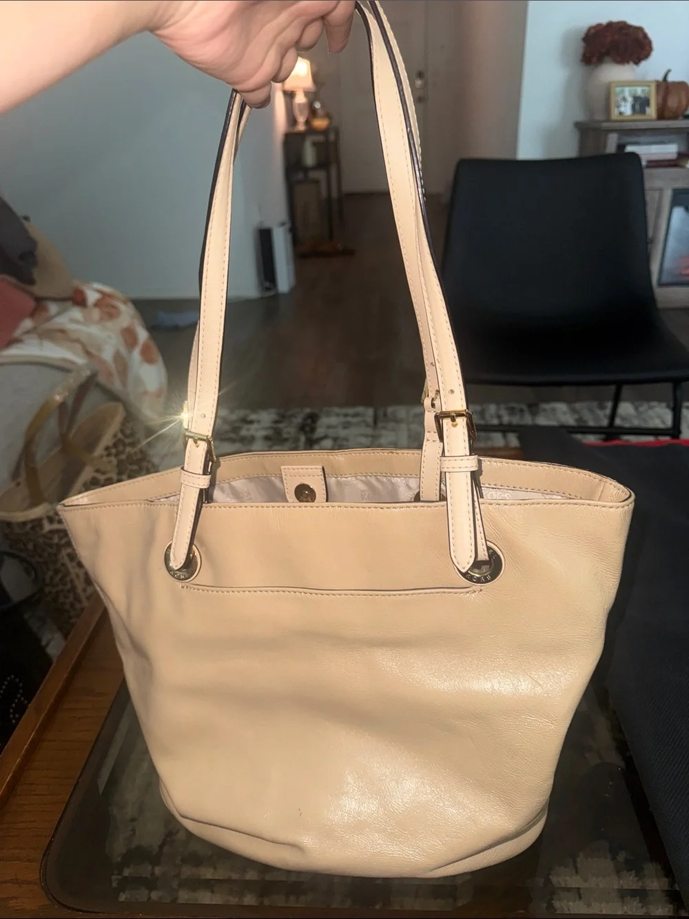 Michael Kors Cream Leather Tote with MK Charm